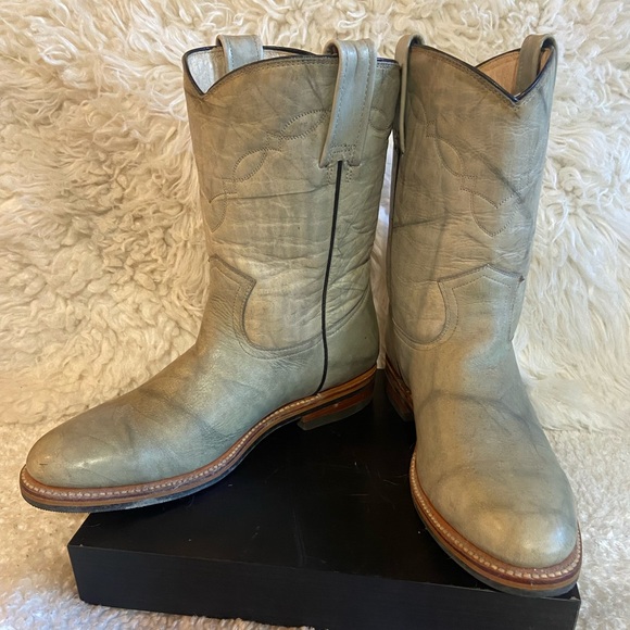 Unique light green leather cowboy boots, W 9, marbled green leather - Picture 4 of 8